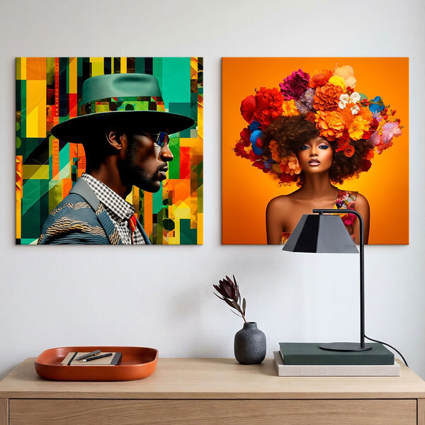 Man and woman with flowers in their hair