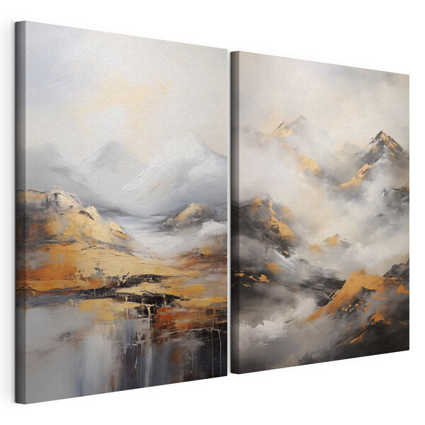 Impression sur toile modulaire Peinture représentant des montagnes et des nuages
