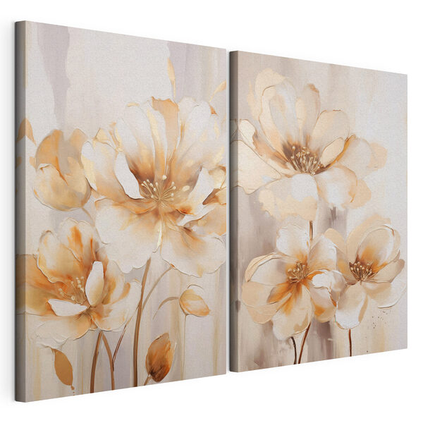 Impression sur toile modulaire Deux tableaux représentant des fleurs sur fond beige