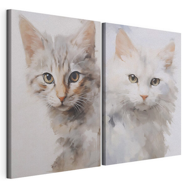 Two cats with their heads turned to the side