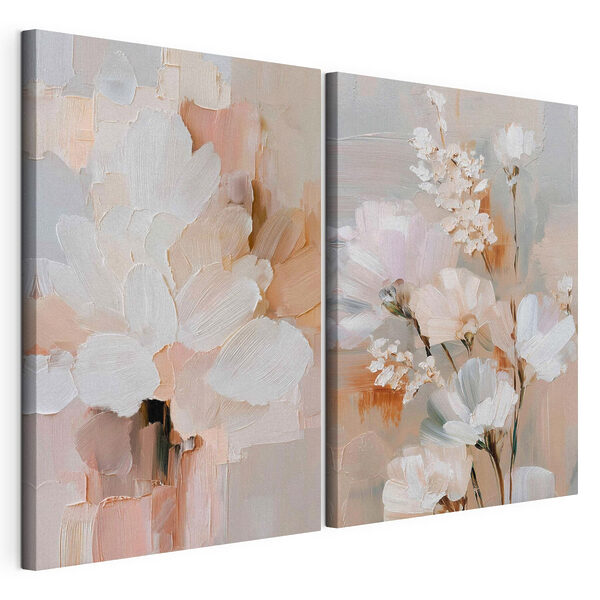 Impression sur toile modulaire Des fleurs délicates aux teintes douces et chaudes