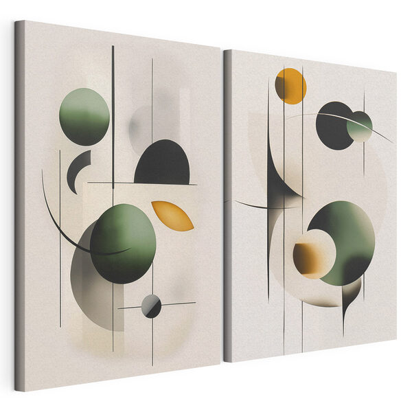 Impression sur toile modulaire Deux images représentant des cercles et des lignes