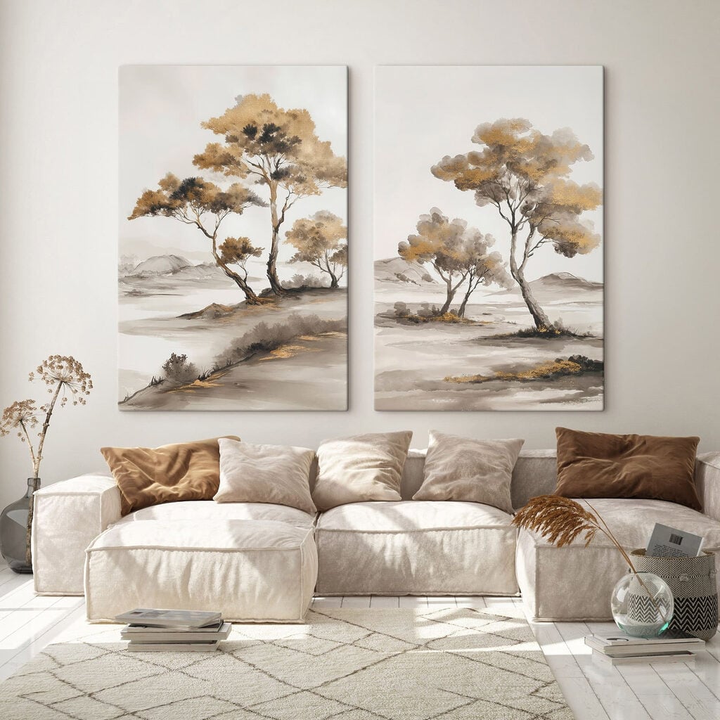 Painting of trees in a desert