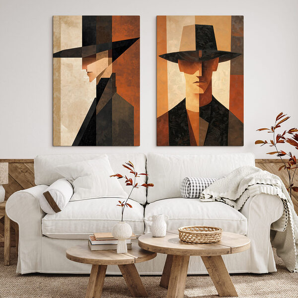 Couple of paintings of a man in a hat