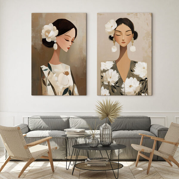Collage of a woman with flowers in her hair