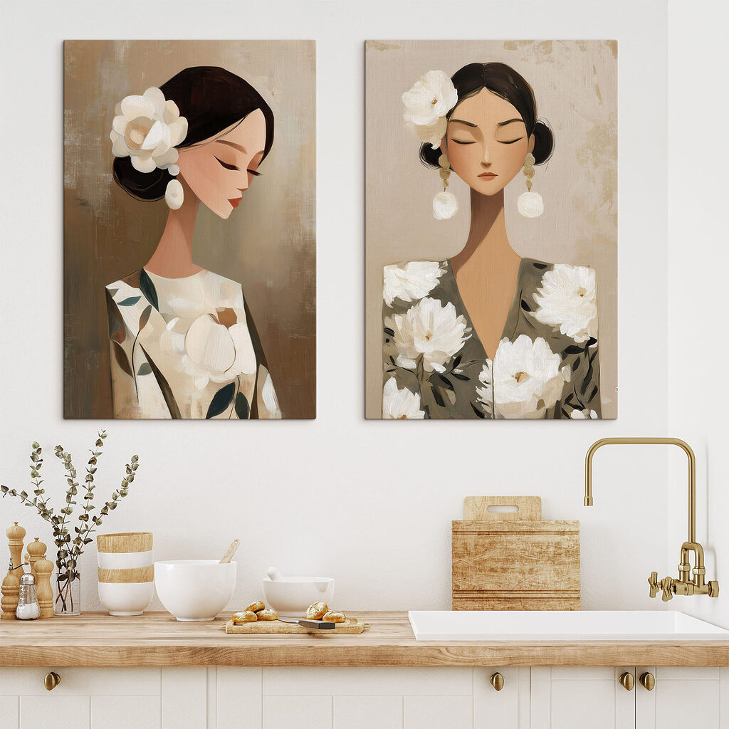 Collage of a woman with flowers in her hair