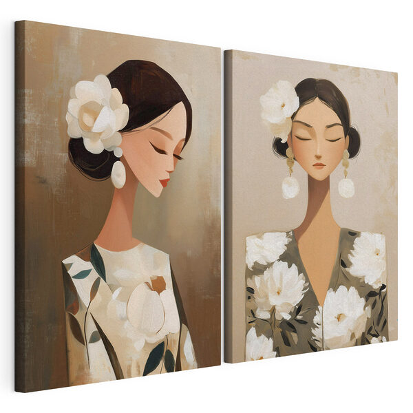 Impression sur toile modulaire Collage représentant une femme avec des fleurs dans les cheveux