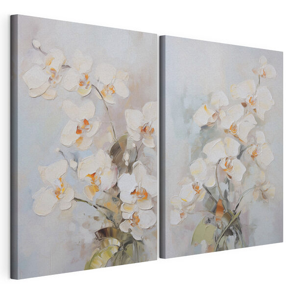 Impression sur toile modulaire Peinture représentant des fleurs sur fond gris