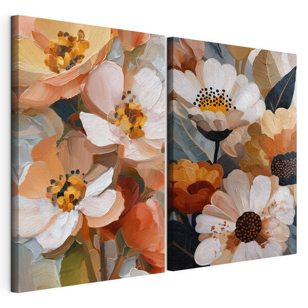 Impression sur toile modulaire La beauté des fleurs dans des tons chauds