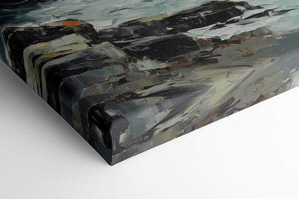 Painting of waves crashing on rocks