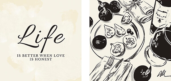Black and white illustration of food
