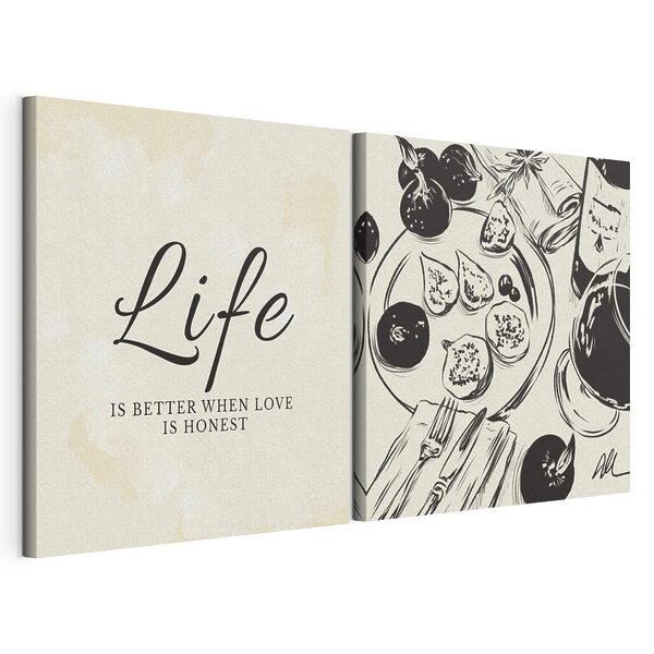 Impression sur toile modulaire Illustration en noir et blanc représentant des aliments