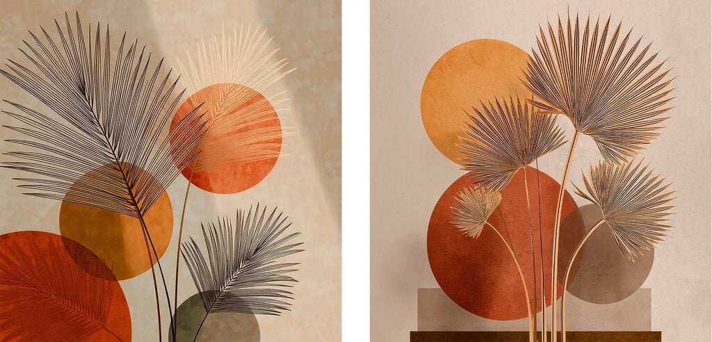 Two images of a palm tree