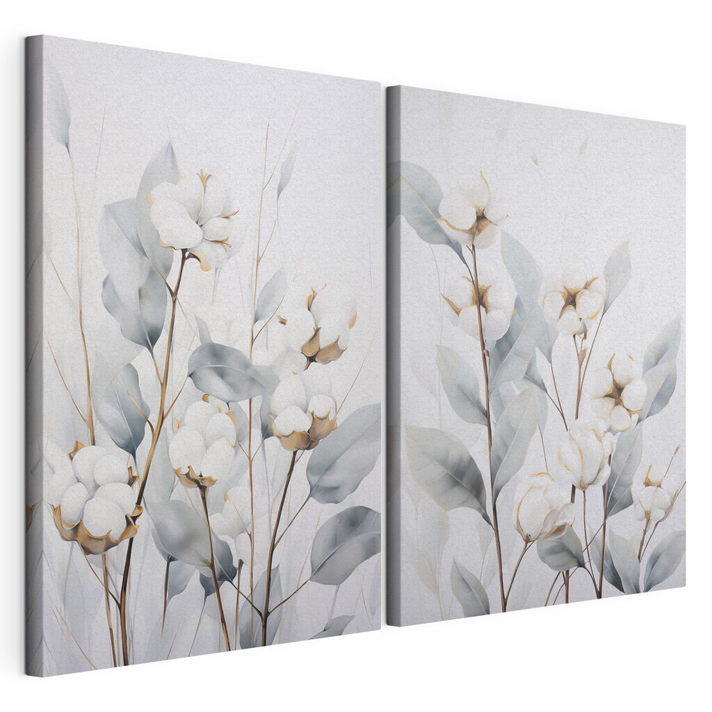 Painting of cotton flowers and leaves