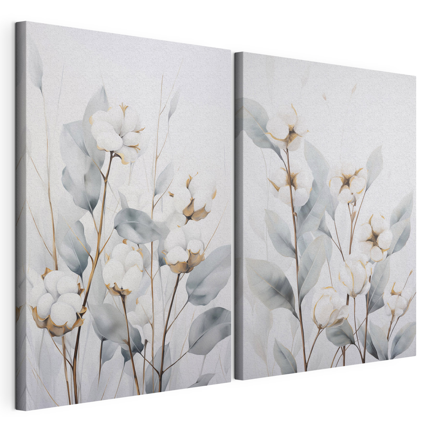 Painting of cotton flowers and leaves
