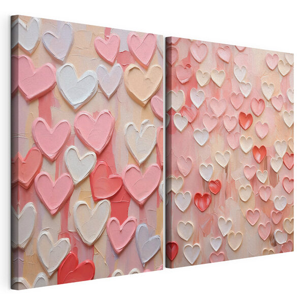 Impression sur toile modulaire Collage de cœurs roses et blancs