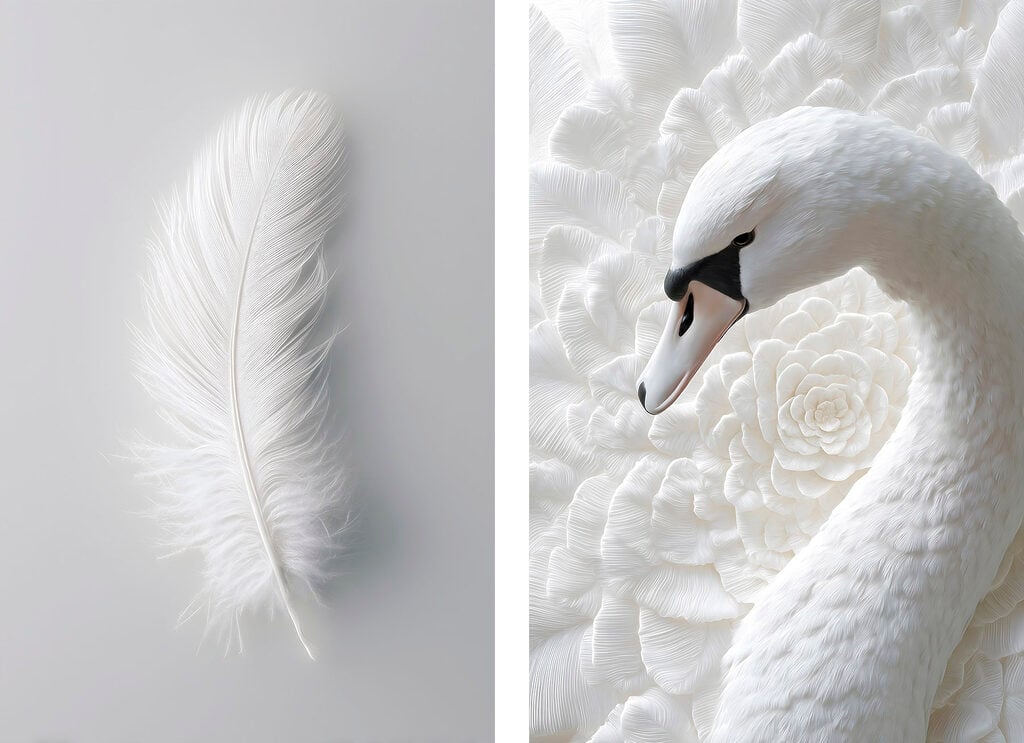 White feather and a swan