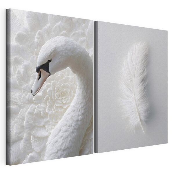Impression sur toile modulaire Une plume blanche et un cygne