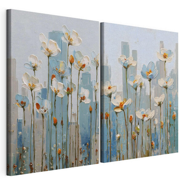 Impression sur toile modulaire Peinture représentant des fleurs en ville