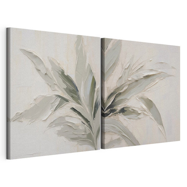 Impression sur toile modulaire Des feuilles luxuriantes aux teintes douces