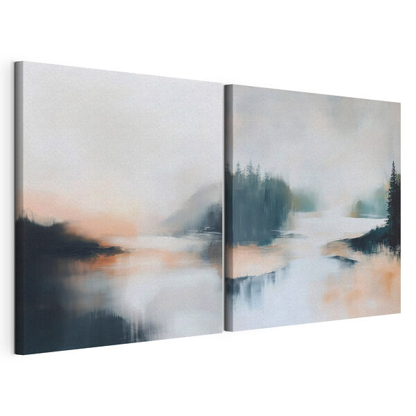 Impression sur toile modulaire Peinture représentant un lac et un arbre