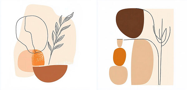Couple of paintings of a woman and a plant