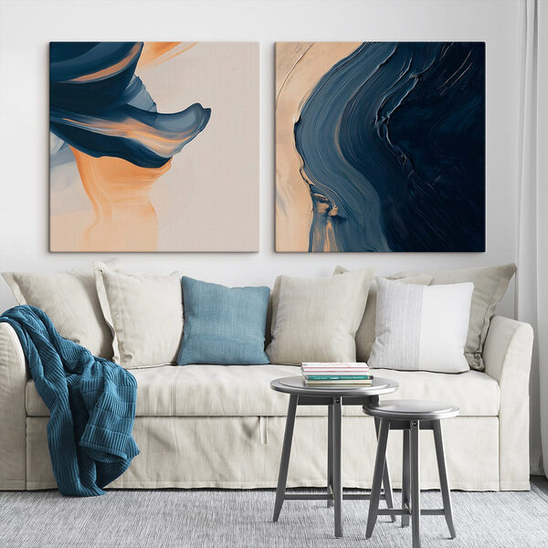 Fluid strokes of blue and orange