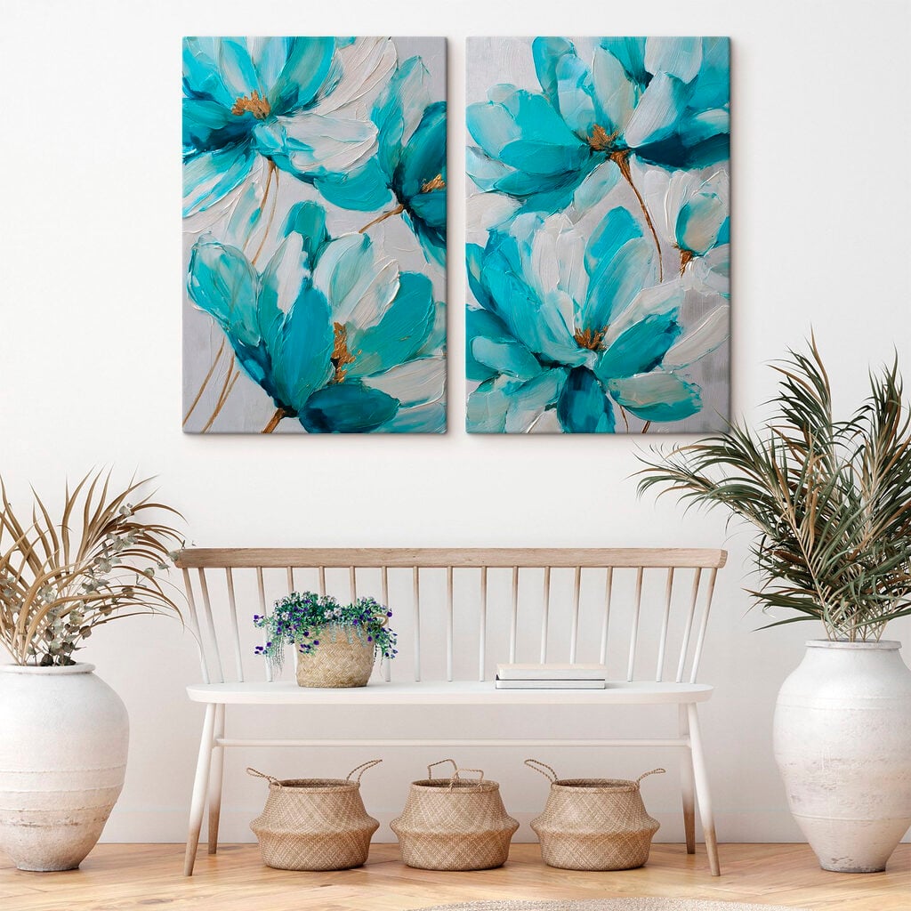 Vibrant blossoms in soft blue hues
