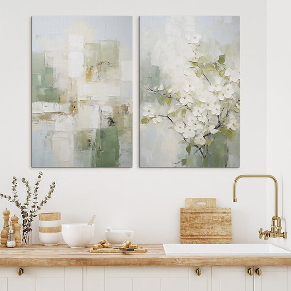 Painting of a tree with white flowers