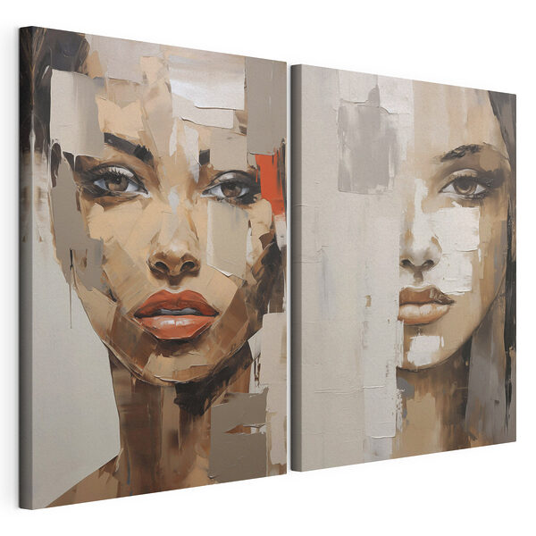 Two paintings of a woman's face