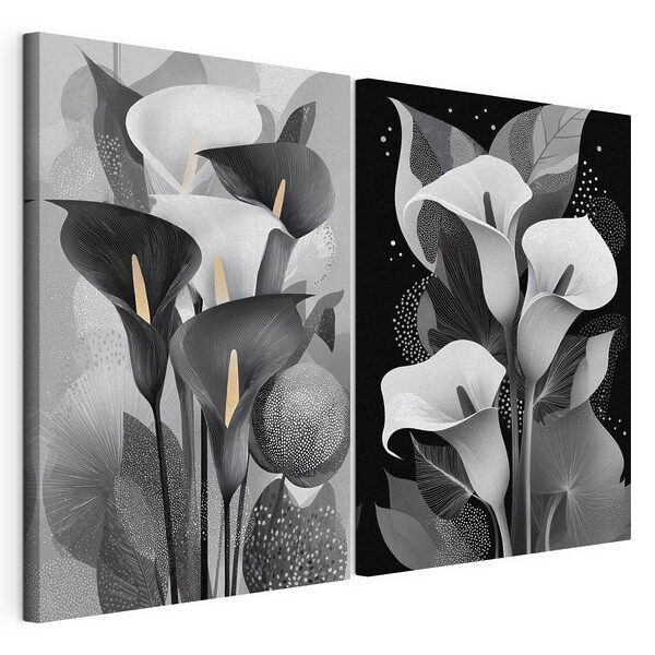 Impression sur toile modulaire Des fleurs délicates dans une élégance monochrome