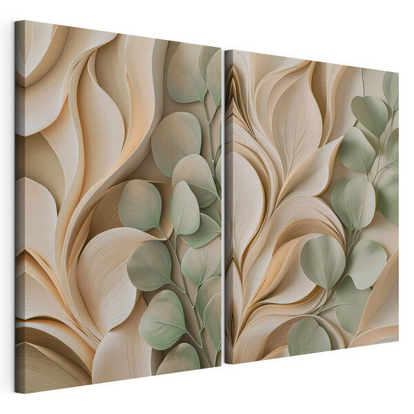 Impression sur toile modulaire Des courbes naturelles et des feuilles d'un vert tendre