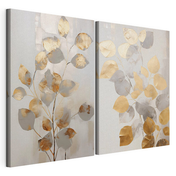 Impression sur toile modulaire - Des feuilles élégantes aux teintes douces
