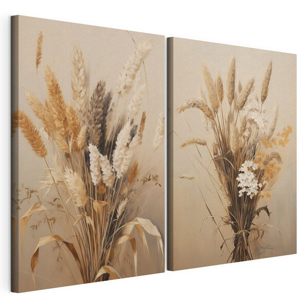 Impression sur toile modulaire Tableau représentant du blé et des fleurs