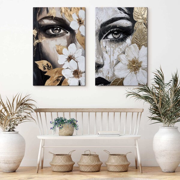 Painting of a woman's face with flowers