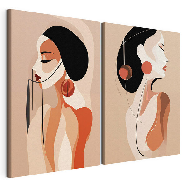 Impression sur toile modulaire Femme aux cheveux noirs portant des boucles d'oreilles