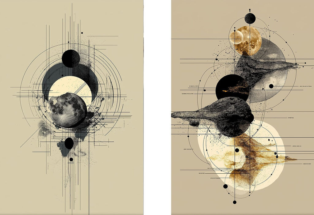 Two images of planets and circles