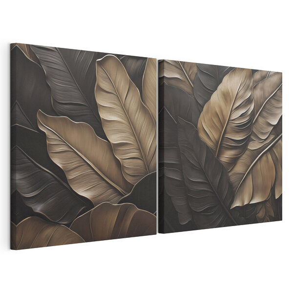 Impression sur toile modulaire Feuilles ondulantes aux tons terreux