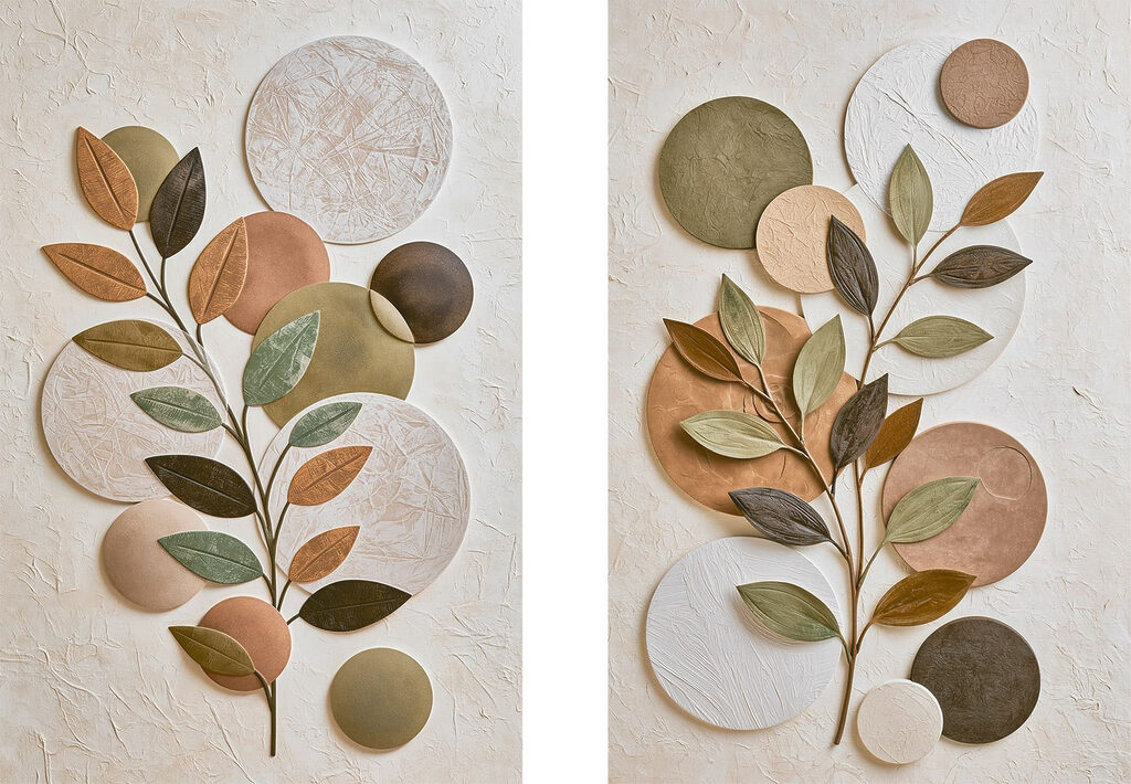 Collage of a plant with leaves and circles