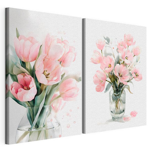 Impression sur toile modulaire Deux fleurs roses dans un vase