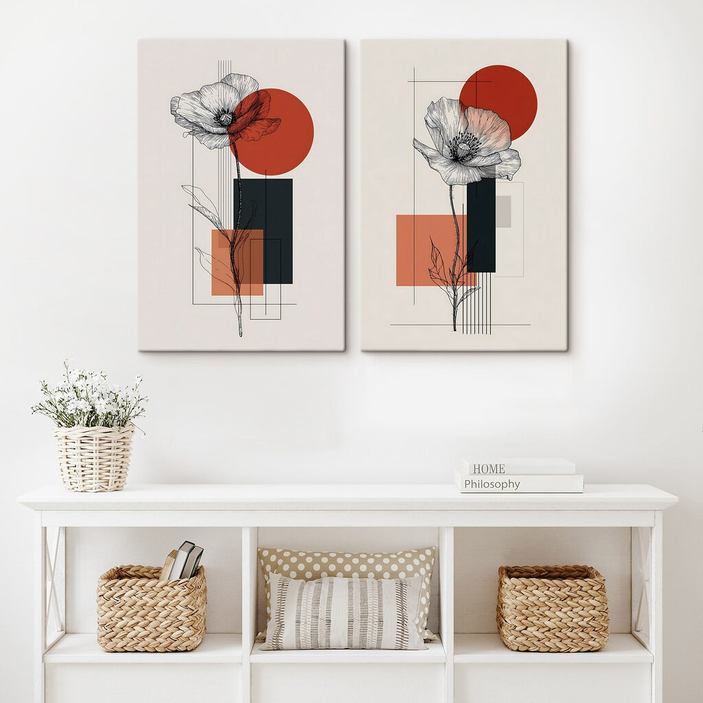 Collage of flowers and geometric shapes