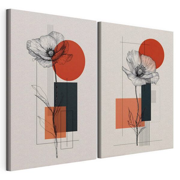 Impression sur toile modulaire Collage de fleurs et de formes géométriques