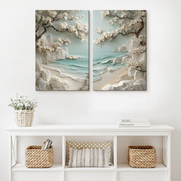 Painting of a beach and a tree