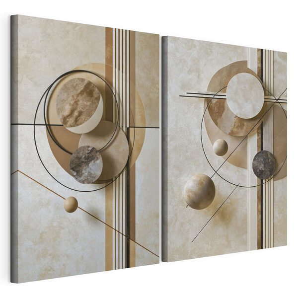 Impression sur toile modulaire Collage artistique composé de cercles et de lignes