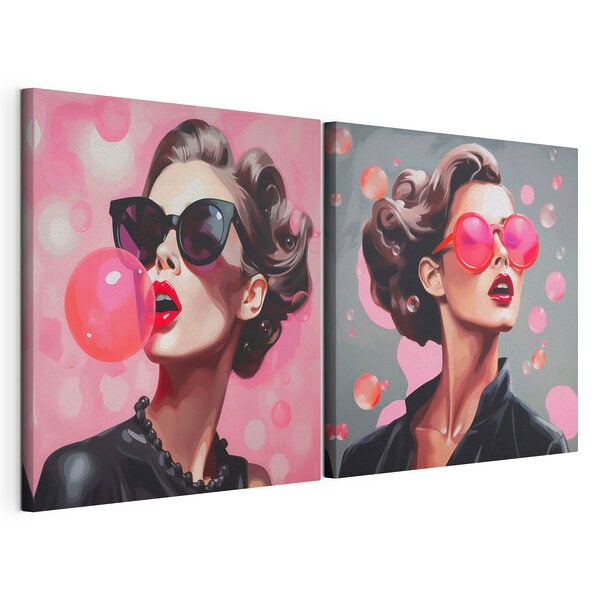 Impression sur toile modulaire Collage représentant une femme portant des lunettes de soleil