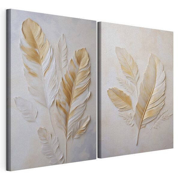 Impression sur toile modulaire Des feuilles élégantes aux tons doux