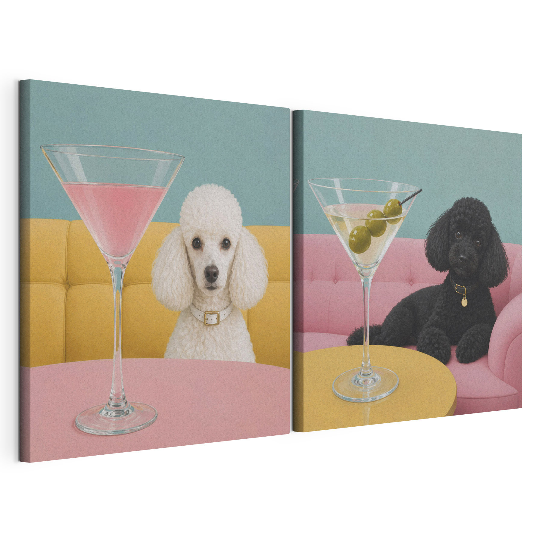 Dog sitting at a table with a martini glass
