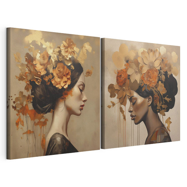 Impression sur toile modulaire Tableau représentant une femme avec des fleurs dans les cheveux