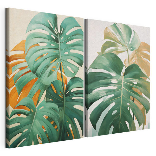 Impression sur toile modulaire Des feuilles d'un vert luxuriant aux teintes éclatantes