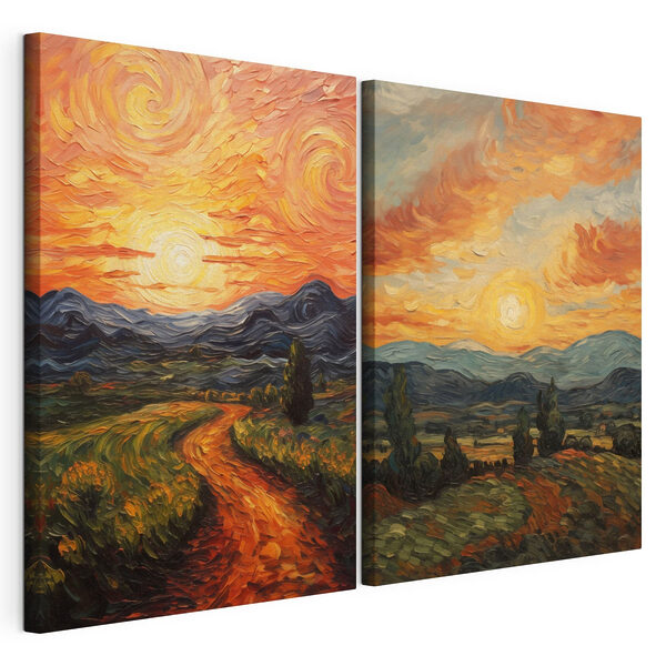 Impression sur toile modulaire Peinture représentant une route et des montagnes